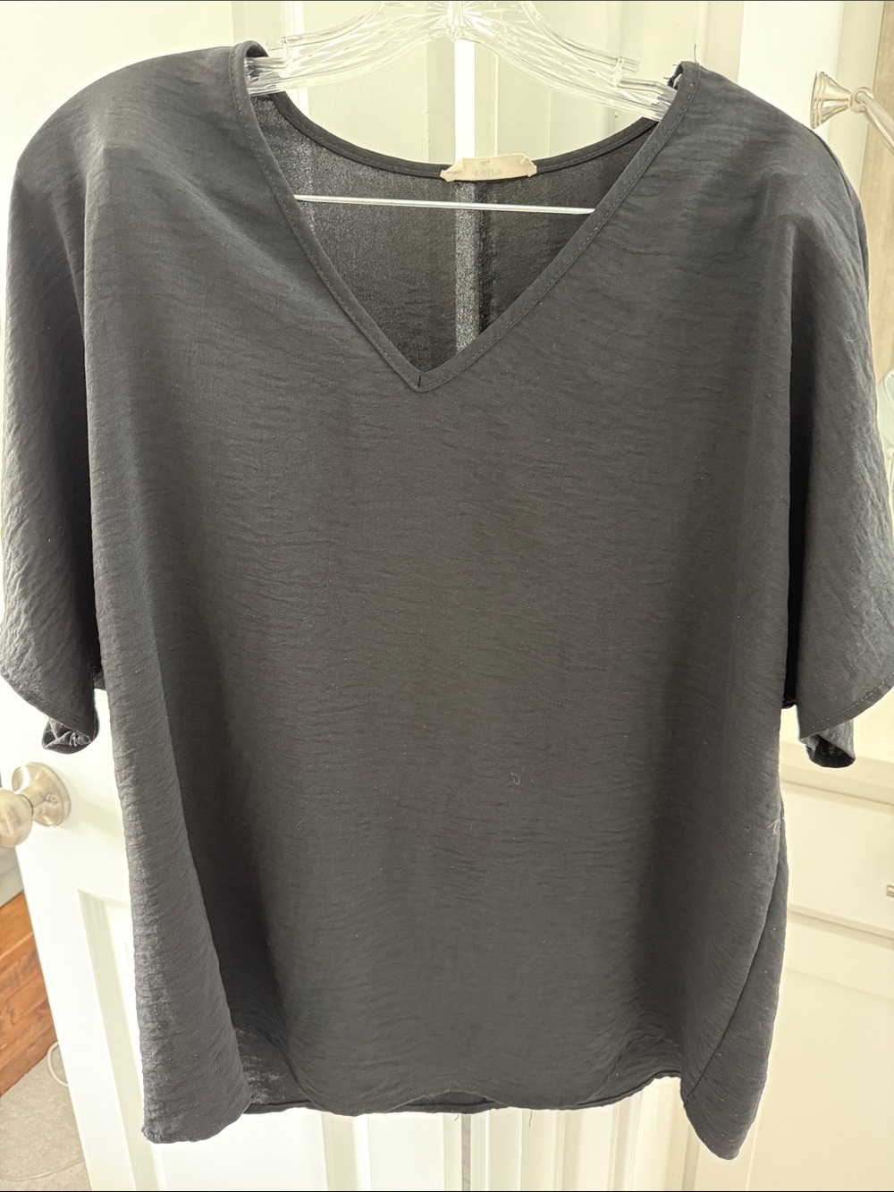 Women's V-Neck Short Sleeve Maternity Top - Black